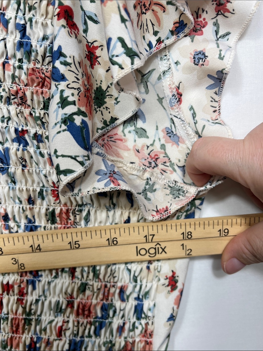 SHEIN Cream Floral Smocked Midi Dress with Pink and Blue Blossoms - Picture 9 of 10
